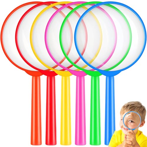 Mini Lente D'ingrandimento,12 Pezzi Colorati Bambini Plastica Lente D'ingrandimento Portatili Lente di Ingrandimento Detective per Lettura di Libri,Scienze Educative,Attività all'Aperto (6 Colori)