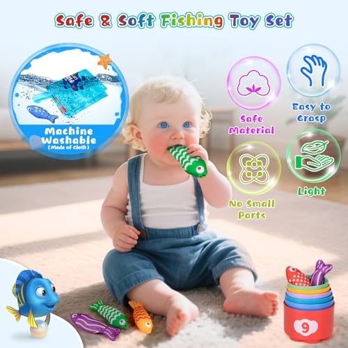 Montessori giocattolo a partire da 1 anno, gioco di pesca per bambini con tazze e tappetino, giocattolo educativo per conteggio dei numeri, colori assortiti, regali di compleanno per ragazzi e ragazze - immagine 4