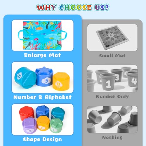 Montessori giocattolo a partire da 1 anno, gioco di pesca per bambini con tazze e tappetino, giocattolo educativo per conteggio dei numeri, colori assortiti, regali di compleanno per ragazzi e ragazze - immagine 9