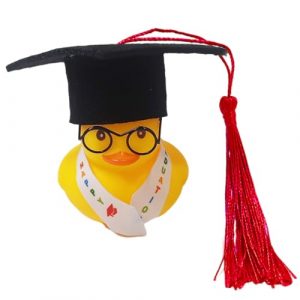 NHQZ Simpatica Papera di Gomma Accademica con Diploma - Papera Cigolante con Sparviere - Regalo per Esami Cerimonia di Laurea College Universitario, Occhiali con montatura nera, 1 pezzo