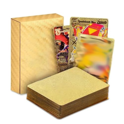 OYZOQ 55 biglietti d'oro per Pokemon, Vstar Vmax in lamina d'oro con deck Box, V carte assortite, carta placcata in oro, inclusi diversi biglietti di pellicola rari(tedesco)