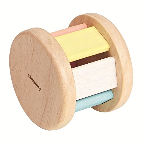 Plan Toys Sonaglio Baby - Rodari Baby Arcobaleno - Sonaglio in Legno con Suono Morbido al Rotolo, Giocattolo in Legno per Bambini 6 Mesi - Giocattoli di Legno - Regalo per Neonati - Torta
