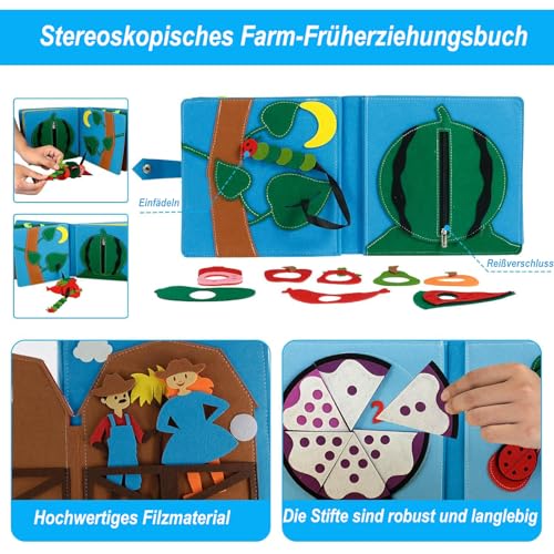 Poudya Quiet Book a partire da 1 anno, Montessori Silenzioso libro con, abilità motorie e colori per imparare le abilità motorie e i colori, libro silenzioso per viaggi e casa, giocattolo regalo a - immagine 7