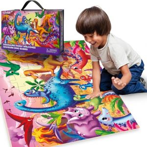 QUOKKA Puzzle Grandi Bambini 2 3 4 Anni - 60x90 cm 48 Pezzi Puzzle Dinosauri Gigante da Pavimento Bambini 5 6 Anni - Grande Giocattolo Dinosauri per Bambina e Bambino - Giochi Educativi 4 5 Anni