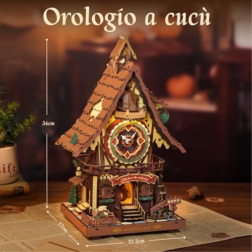 ROKR Puzzle 3D in Legno Orologio a cucù, Modellini da Costruire per Adulti, Puzzle 3D Kit di modellismo Regali Artigianali e Decorazioni, Cuckoo Clock Multicolore, LC901C - immagine 5