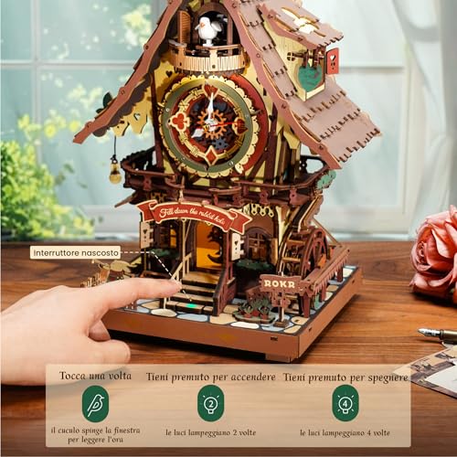 ROKR Puzzle 3D in Legno Orologio a cucù, Modellini da Costruire per Adulti, Puzzle 3D Kit di modellismo Regali Artigianali e Decorazioni, Cuckoo Clock Multicolore, LC901C - immagine 13