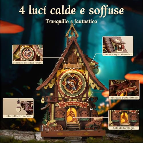ROKR Puzzle 3D in Legno Orologio a cucù, Modellini da Costruire per Adulti, Puzzle 3D Kit di modellismo Regali Artigianali e Decorazioni, Cuckoo Clock Multicolore, LC901C - immagine 15