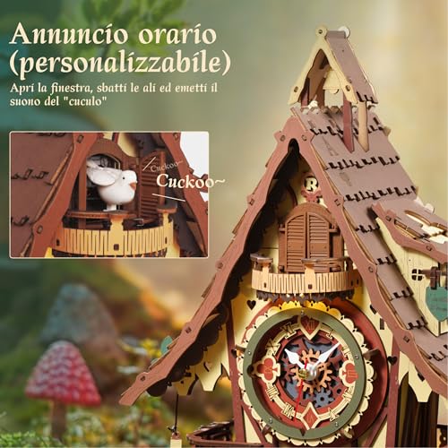 ROKR Puzzle 3D in Legno Orologio a cucù, Modellini da Costruire per Adulti, Puzzle 3D Kit di modellismo Regali Artigianali e Decorazioni, Cuckoo Clock Multicolore, LC901C - immagine 9