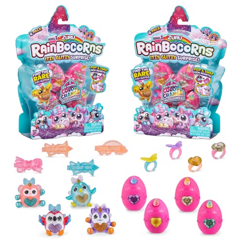 Rainbocorns ZURU Itzy Glitzy Surprise Serie 2, Uova da Collezione, Confezione Doppia Elefante, Gufo Series 2, 2X 4 Pack (8 Eggs Total), Colore 2 Pack, Misura Standard, 9243