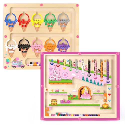 Regali per Ragazze Giocattoli 2 in 1 Montessori Colore Magnetico e Numero Labirinto Per 3 4 5 Anni Ragazzi Ragazzi Ragazze Colore Ordina Per Bambini Capacità Motorie Fine Legno Puzzle Magnetici