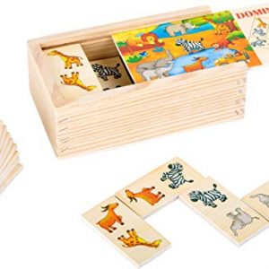 Small Foot Domino Safari in legno certificato FSC® 100%, divertente gioco di posa con motivi di animali colorati
