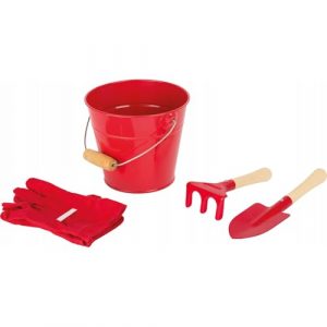 Small Foot - Set di attrezzi da giardino in legno e metallo, giocattolo da giardino per bambini dai 3 anni in su