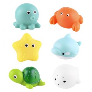 Suevut Giocattoli da Bagnetto, 6 Pezzi Giocattolo da Bagno per Bambini, Senza Bisfenolo A, con Animali dell’Oceano, Senza Foro e Muffa, per la Vasca da Bagno o la Piscina dei Bambini