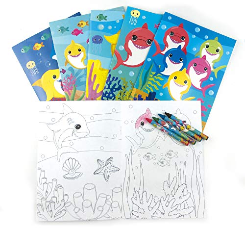 TINYMILLS Set di libri da colorare con famiglia di squali, con 12 libri da colorare e 48 pastelli a forma di squalo, per feste di compleanno, bomboniere, premi, premi, ricompense per calze e feste in - immagine 3