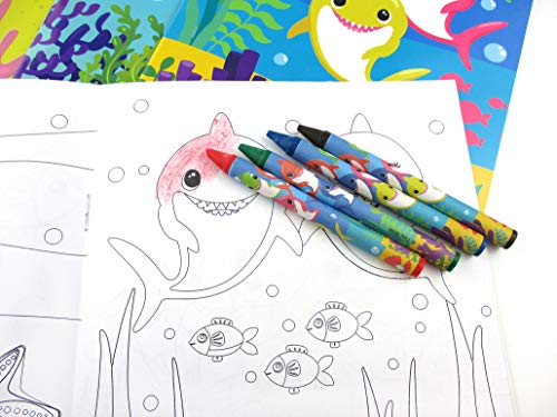 TINYMILLS Set di libri da colorare con famiglia di squali, con 12 libri da colorare e 48 pastelli a forma di squalo, per feste di compleanno, bomboniere, premi, premi, ricompense per calze e feste in - immagine 4