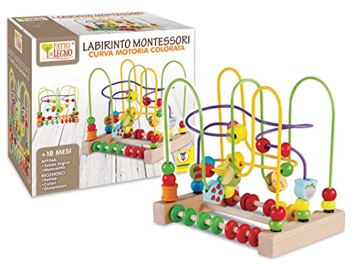Teorema Giocattoli Labirinto Didattico Montessori in Legno, Giocattolo per Bambini con Curve Motorie Colorate e Perline scorrevoli, Multicolore, Large, 40561 - immagine 3