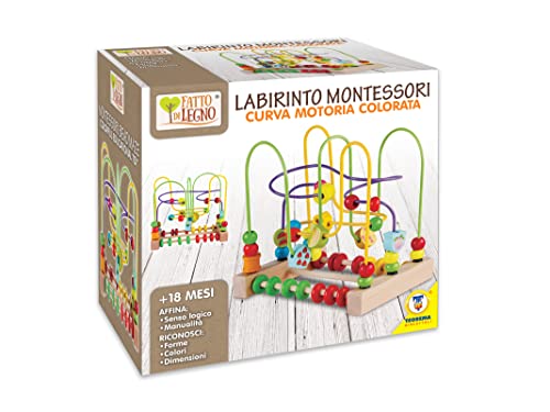 Teorema Giocattoli Labirinto Didattico Montessori in Legno, Giocattolo per Bambini con Curve Motorie Colorate e Perline scorrevoli, Multicolore, Large, 40561 - immagine 4