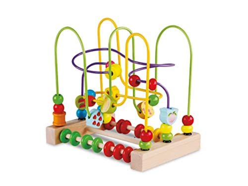 Teorema Giocattoli Labirinto Didattico Montessori in Legno, Giocattolo per Bambini con Curve Motorie Colorate e Perline scorrevoli, Multicolore, Large, 40561