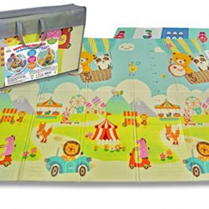 Teorema Giocattoli, Tappeto Gioco Bambini, Tappeto Neonato Gattonamento Double Face, Tappetino Morbido per Cameretta, Impermeabile con Borsa Trasporto, Tappeto Tummy Time Facile da Pulire