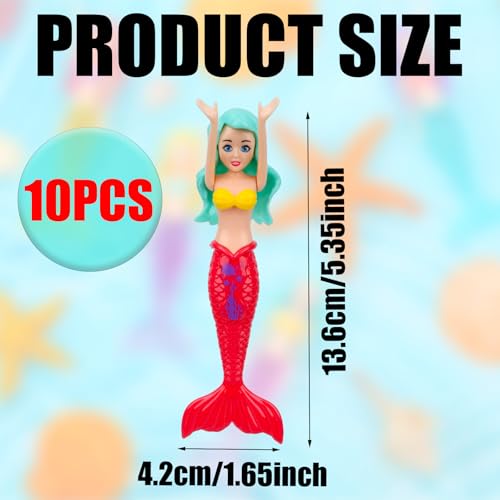 Tinoaly 10 Pz Giocattoli Acqua Sirena, Colorati Plastica Giocattoli Bagno Sirena Bambole da Bagno per Piscina Decorazione per Torta di Compleanno - immagine 3
