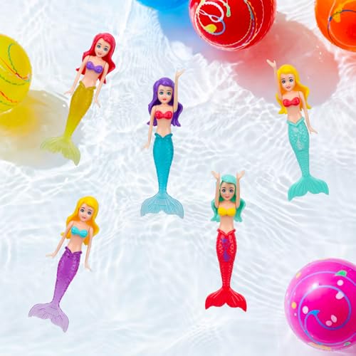 Tinoaly 10 Pz Giocattoli Acqua Sirena, Colorati Plastica Giocattoli Bagno Sirena Bambole da Bagno per Piscina Decorazione per Torta di Compleanno - immagine 4