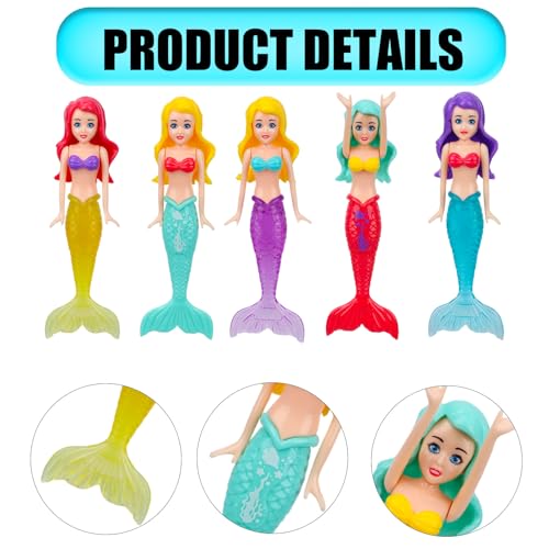 Tinoaly 10 Pz Giocattoli Acqua Sirena, Colorati Plastica Giocattoli Bagno Sirena Bambole da Bagno per Piscina Decorazione per Torta di Compleanno - immagine 5
