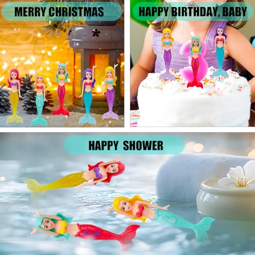 Tinoaly 10 Pz Giocattoli Acqua Sirena, Colorati Plastica Giocattoli Bagno Sirena Bambole da Bagno per Piscina Decorazione per Torta di Compleanno - immagine 7