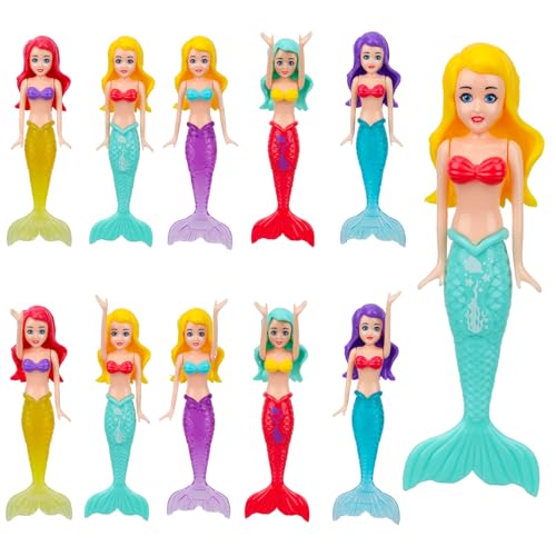 Tinoaly 10 Pz Giocattoli Acqua Sirena, Colorati Plastica Giocattoli Bagno Sirena Bambole da Bagno per Piscina Decorazione per Torta di Compleanno