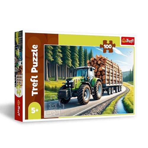 Trefl Trattore Forestale 100 Pezzi-Puzzle con Veicoli, Intrattenimento Creativo, Divertimento per Bambini dai 5 anni, Multicolore, 16493
