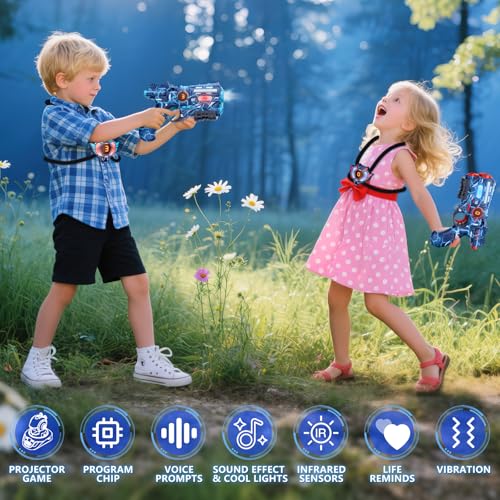 VATOS Set di tag laser ricaricabile con proiettore, 2 giocatori pistola giocattolo con proiettore e display digitale a LED, giochi di tiro con 3 obiettivi, perfetto giocattolo familiare per bambini - immagine 5