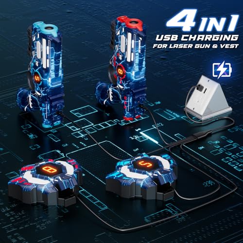 VATOS Set di tag laser ricaricabile con proiettore, 2 giocatori pistola giocattolo con proiettore e display digitale a LED, giochi di tiro con 3 obiettivi, perfetto giocattolo familiare per bambini - immagine 8