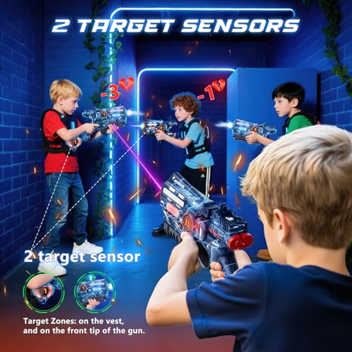 VATOS Set di tag laser ricaricabile con proiettore, 2 giocatori pistola giocattolo con proiettore e display digitale a LED, giochi di tiro con 3 obiettivi, perfetto giocattolo familiare per bambini - immagine 9
