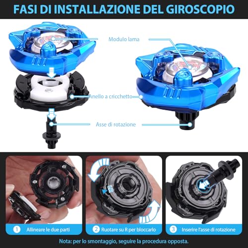 X set da battaglia per trottole a scatola, Set da Battle Spinner, 12 trottole a scoppio 2 lanciatori 1 corda di avviamento con manico, scatola per trottole a scoppio - immagine 4