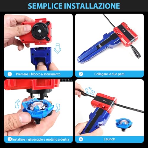 X set da battaglia per trottole a scatola, Set da Battle Spinner, 12 trottole a scoppio 2 lanciatori 1 corda di avviamento con manico, scatola per trottole a scoppio - immagine 5
