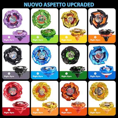 X set da battaglia per trottole a scatola, Set da Battle Spinner, 12 trottole a scoppio 2 lanciatori 1 corda di avviamento con manico, scatola per trottole a scoppio - immagine 7