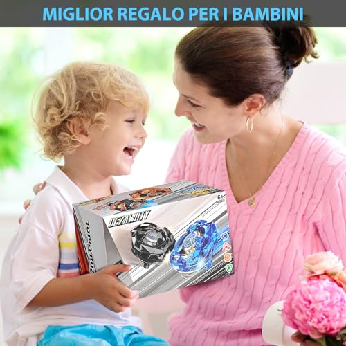 X set da battaglia per trottole a scatola, Set da Battle Spinner, 12 trottole a scoppio 2 lanciatori 1 corda di avviamento con manico, scatola per trottole a scoppio - immagine 8