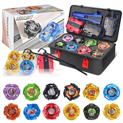 X set da battaglia per trottole a scatola, Set da Battle Spinner, 12 trottole a scoppio 2 lanciatori 1 corda di avviamento con manico, scatola per trottole a scoppio