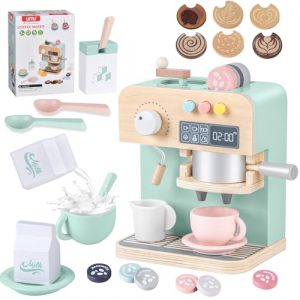 YOOHBERRYS Macchina da Caffè in Legno, 22 pezzi Giocattolo da Cucina per Bambini