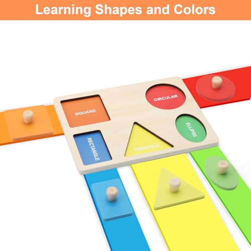 ZMDMAH Puzzle in legno puzzle geometrico Montessori puzzle in legno da 1 anno giocattolo per imparare colori e forme, giocattolo educativo adatto a neonati bambini piccoli bambini - immagine 4