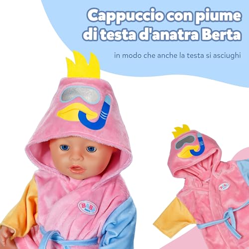 Accappatoio BABY born - Con cappuccio e maniche di diversi colori - Accessorio per bambole di alta qualità - Vestiti adatti a bambole di 43 cm - immagine 5