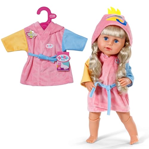Accappatoio BABY born - Con cappuccio e maniche di diversi colori - Accessorio per bambole di alta qualità - Vestiti adatti a bambole di 43 cm