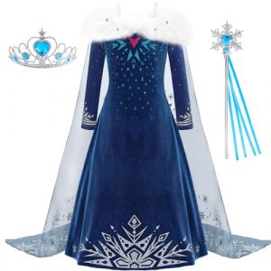 Aoiviss Costume da principessa, invernale, caldo, blu, a maniche lunghe, da principessa, Natale,