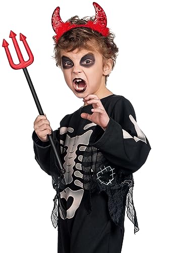 Balinco Costume da diavolo, con corna rosse e tridente, taglia unica, unisex, per Halloween, Carnevale - immagine 5