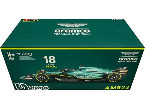 Bburago Formula 1 F1 Asto Martin AMR 23 Lance Stroll con casco (2023) - Scala 1:43 - Replica auto da corsa collezione pressofusa crebilmente dettagliata - immagine 4