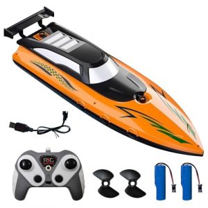 CLIUNT Barca Telecomandata, 2.4GHz Barca RC, 15km/H Barca Radiocomandata per Piscine e Laghi, Impermeabile Motoscafo Telecomandato con 2 Batterie Ricaricabile