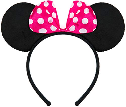 Cerchietto per capelli nero con orecchie da topo Mouse con fiocco rosa a pois bianchi per bambini e adulti