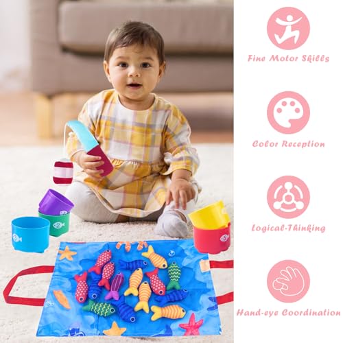 Chiluxendo Gioco Pesca Morbidi per Bambino in Tessuto, Pesci Bambino Colorato Giocattolo Educativo, Giochi Montessori 1 Anno, Educativi Giocattoli, per 12-18 Mesi,Regalo per Ragazzi 1 2 3 Anni - immagine 6