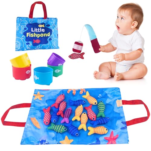 Chiluxendo Gioco Pesca Morbidi per Bambino in Tessuto, Pesci Bambino Colorato Giocattolo Educativo, Giochi Montessori 1 Anno, Educativi Giocattoli, per 12-18 Mesi,Regalo per Ragazzi 1 2 3 Anni