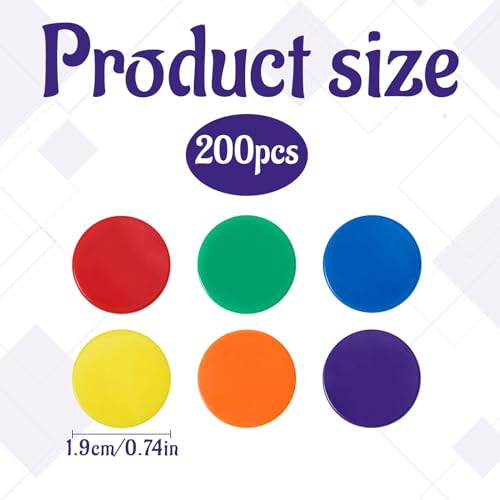 Contatori per matematica, 200 contatori colorati, in plastica, gettoni da bingo, gettoni in plastica a 6 colori, contatori a doppia faccia per bambini, risorse per l'apprendimento della matematica, - immagine 3