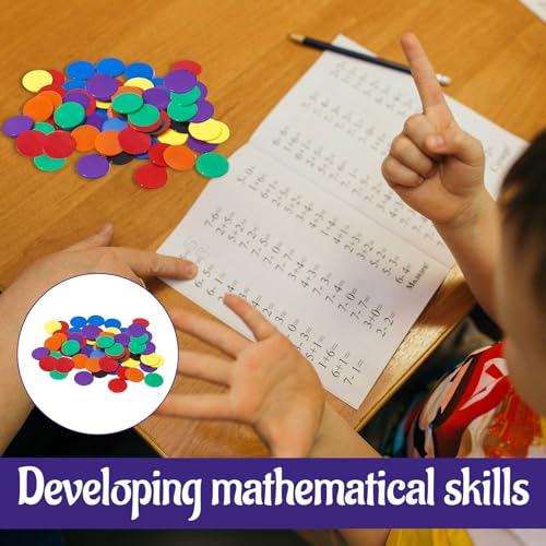 Contatori per matematica, 200 contatori colorati, in plastica, gettoni da bingo, gettoni in plastica a 6 colori, contatori a doppia faccia per bambini, risorse per l'apprendimento della matematica, - immagine 7